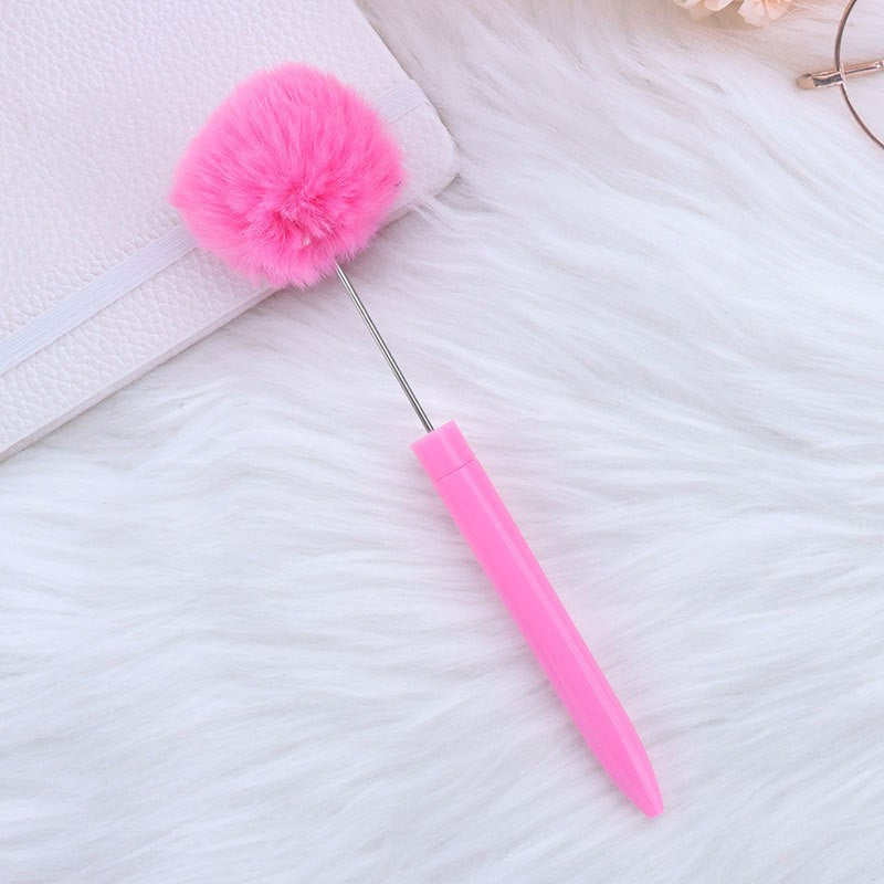 Wholesale New Style Fluffy Ball Beaded Pen Creative DIY Handmade Plastic Fluffy Ball Beaded Ballpoint Pen High Color Value Fluffy Pen Can be Wraped